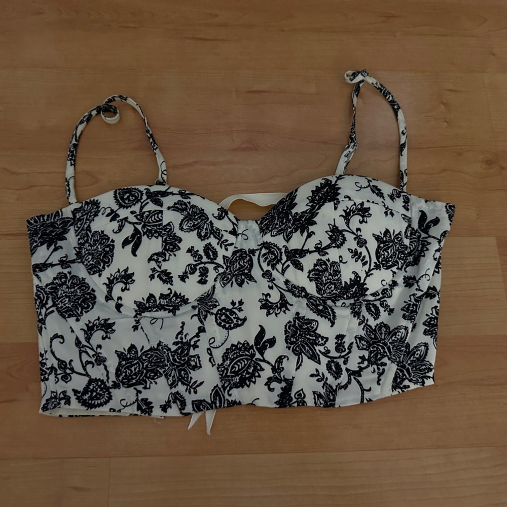 Floral Black and White Corset Top